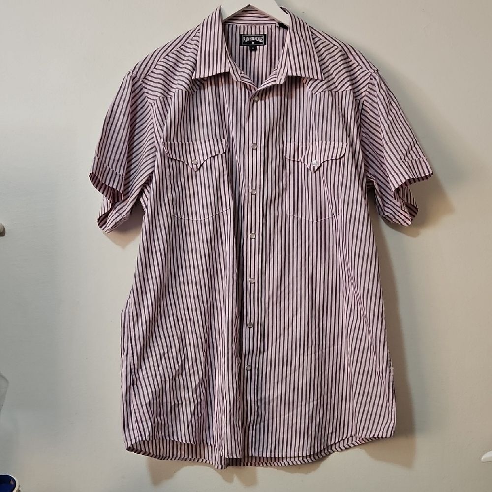 PANHANLE Men's Striped Snap Down Shirt - Gray  and Pink